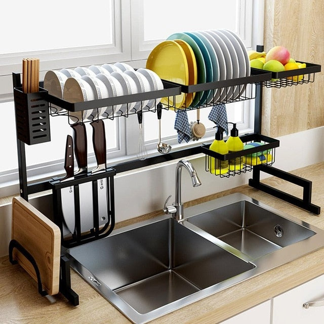 65/85Cm Stainless Steel Dish Drainer Dish Rack Over Sink Organizer For Kitchen Supplies Home Utensils Cutlery Drying Storage