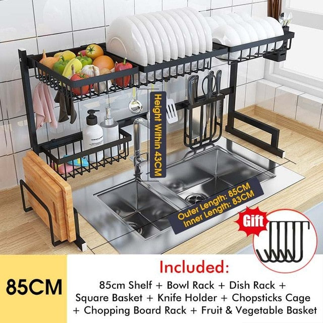 Stainless Steel Kitchen Shelf Organizer Dishes Drying Rack Over Sink Drain Rack Kitchen Storage Countertop Utensils Holder