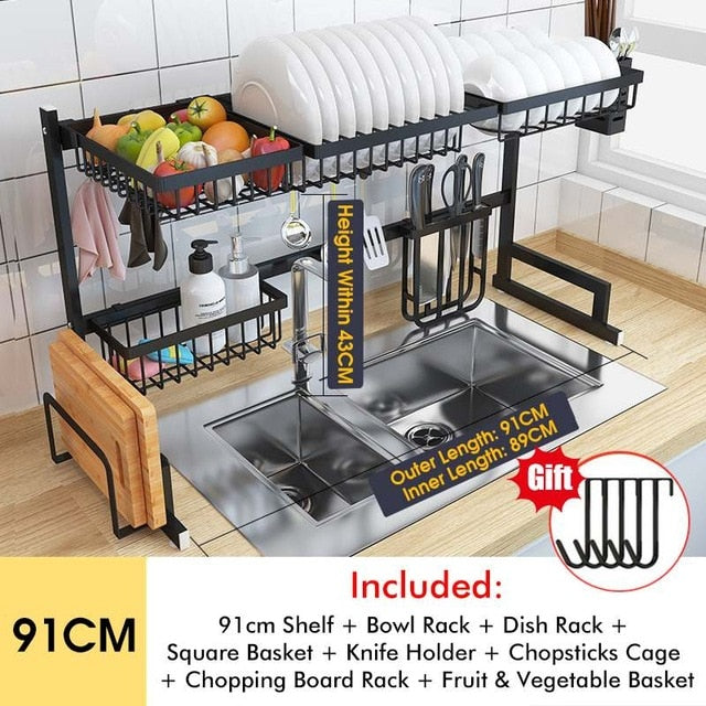 Stainless Steel Kitchen Shelf Organizer Dishes Drying Rack Over Sink Drain Rack Kitchen Storage Countertop Utensils Holder