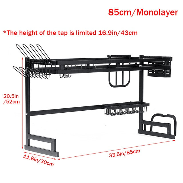 1/2 Layers Multi-use Stainless Steel Tableware Sink Drain Rack Dish Rack Folding Kitchen Drain Rack Drying Storage Rack Black