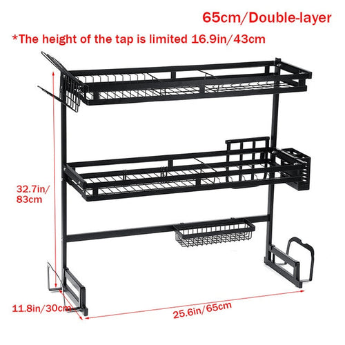 1/2 Layers Multi-use Stainless Steel Tableware Sink Drain Rack Dish Rack Folding Kitchen Drain Rack Drying Storage Rack Black