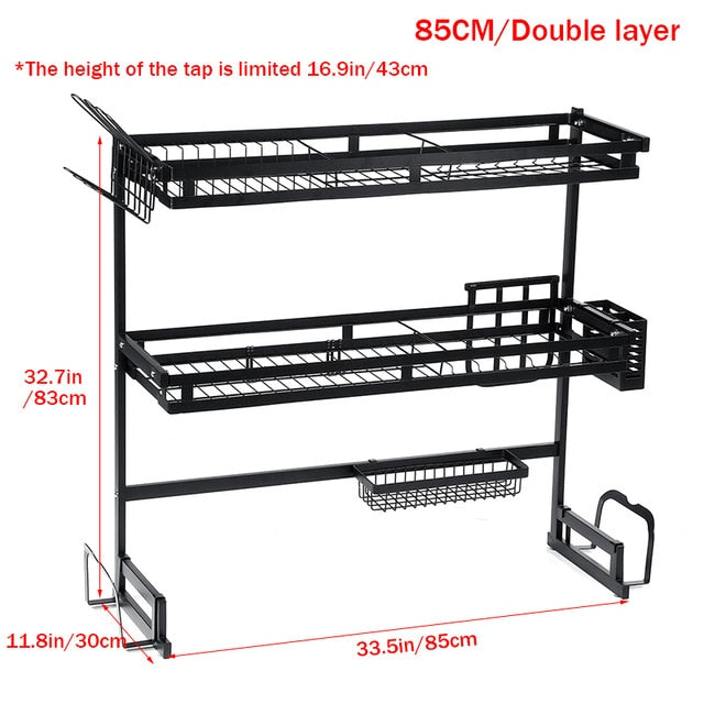 1/2 Layers Multi-use Stainless Steel Tableware Sink Drain Rack Dish Rack Folding Kitchen Drain Rack Drying Storage Rack Black